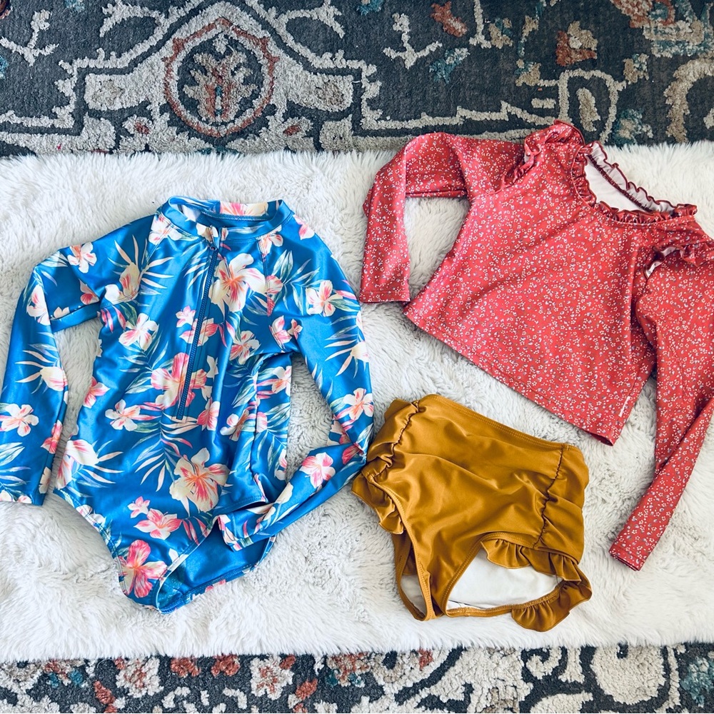 Super cute long sleeve Girls bathing swim suit bundle set 7-8 size